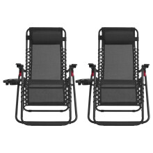(Black) Set of 2 Zero Gravity Chairs, Foldable with Adjustable Headrest, Black