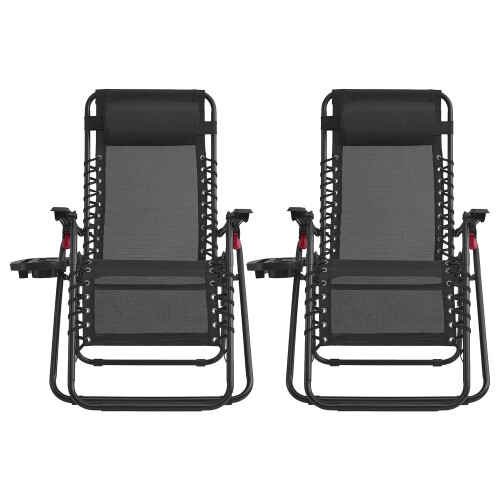Songmics (Black) Set of 2 Zero Gravity Chairs, Foldable with Adjustable Headrest, Black