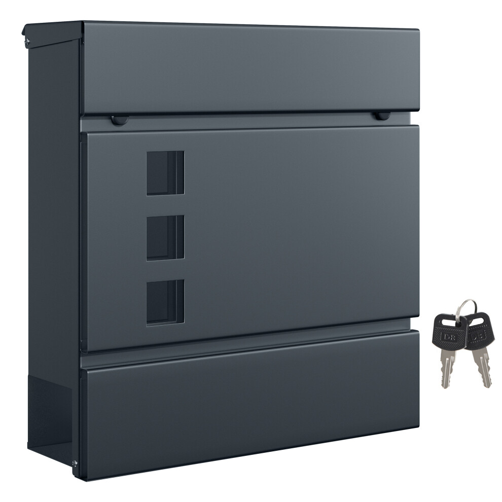 Songmics Modern Mailbox, Lockable Wall-Mounted Post Letter Box With Newspaper Holder, Easy To Install, 9.5 X 29 X 31 Cm, Anthracite Grey
