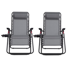 (Dark Grey) Set of 2 Zero Gravity Chairs, Foldable with Adjustable Headrest, Black