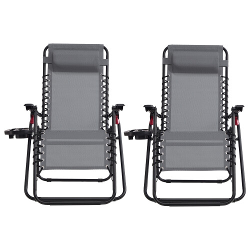 Songmics (Dark Grey) Set of 2 Zero Gravity Chairs, Foldable with Adjustable Headrest, Black