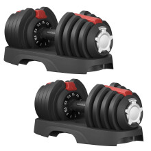 Set of 2 Adjustable Dumbbells, Quick Dial Weights 1.5-12.5 kg, Compact Storage for Home Fitness, Black and Red