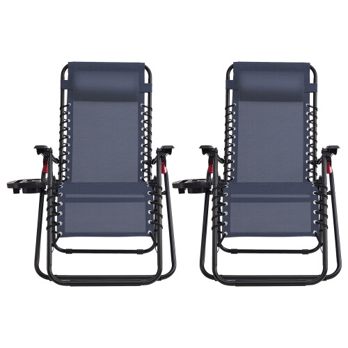 Songmics (Dark Blue) Set of 2 Zero Gravity Chairs, Foldable with Adjustable Headrest, Black
