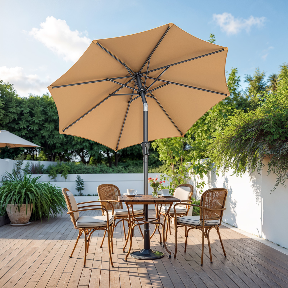 Songmics (Taupe) Outdoor Patio Sun Umbrella, 2.1 M Parasol With 30 Tilt, Crank Handle, Upf 50+, For Garden Or Balcony