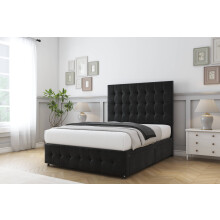 Sloomy Berlin Black Plush Divan Bed Base 4 Drawers With 54" Floor Standing Headboard & 12" Matching Footboard 6' Super King