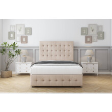 Sloomy Berlin Sand Naples Divan Bed Base 2 Drawers Right Side With 26" Strutted Headboard & 12" Matching Footboard 2'6 Small Single