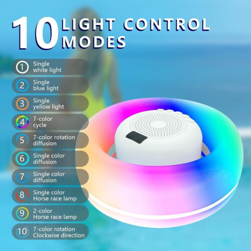 (White, 1set) 2026 Floating Bluetooth Pool Speaker & Lights, Waterproof 1