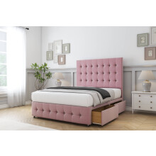 Sloomy Berlin Pink Plush Divan Bed Base 2 Drawers Left Side With 26" Strutted Headboard & 12" Matching Footboard 3' Single