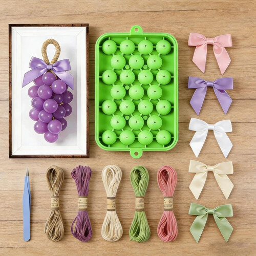 (Pink, 1set) Grape Shaped Silicone Soap Making Mold Kit, Handmade & Reusable 2