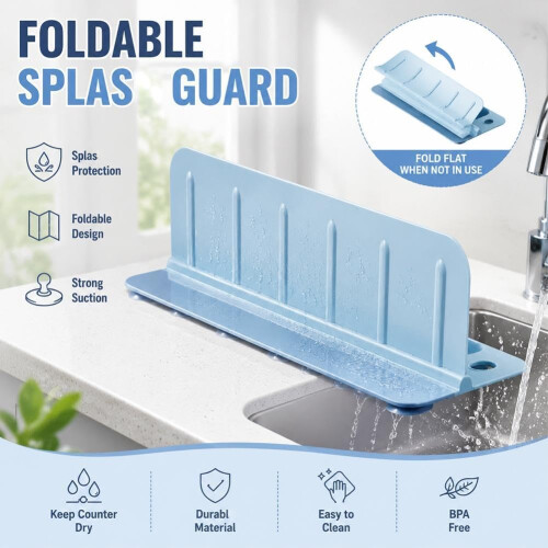 (Blue1pcs, 1set) Pare-éclaboussures évier 35cm pliable, ventouses, silicone 2