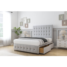 Sloomy Berlin Silver Plush Divan Bed Base 2 Drawers Foot-End With 54" Floor Standing Headboard & 12" Matching Footboard 4'6 Double
