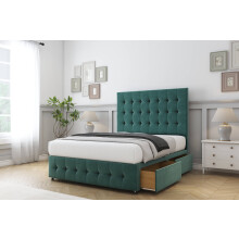 Sloomy Berlin Emerald Plush Divan Bed Base No Drawers With 26" Strutted Headboard & 12" Matching Footboard 3' Single