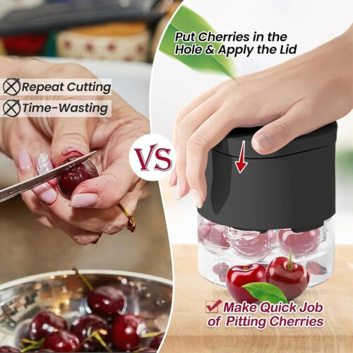 (White, 1set) Cherry Pitter – Quick Release Multi 7-Hole Corer with Base Container 2