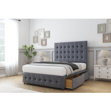 Sloomy Berlin Steel Plush Divan Bed Base 2 Drawers Right Side With 26" Strutted Headboard & 12" Matching Footboard 2'6 Small Single