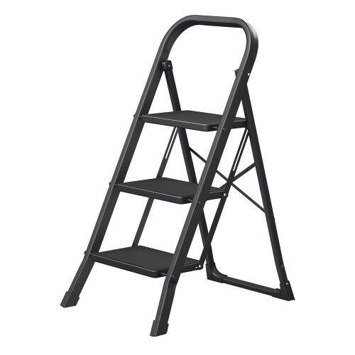 Songmics (Black) 3-Tier Folding Stool, Step Ladder with Safety Lock, for Home Storage 1