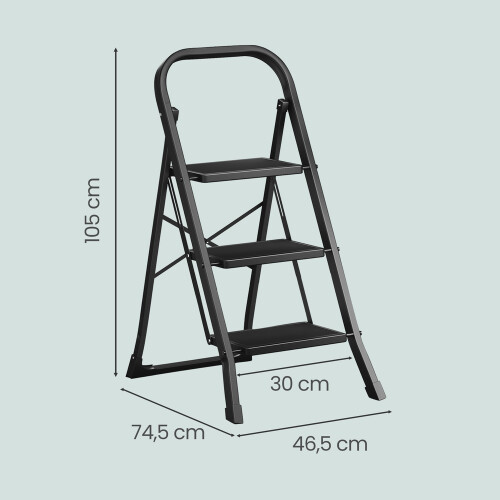 Songmics (Black) 3-Tier Folding Stool, Step Ladder with Safety Lock, for Home Storage 2