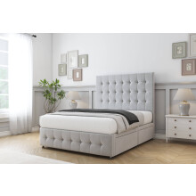 Sloomy Berlin Silver Plush Divan Bed Base 2 Drawers Right Side With 26" Strutted Headboard & 12" Matching Footboard 2'6 Small Single