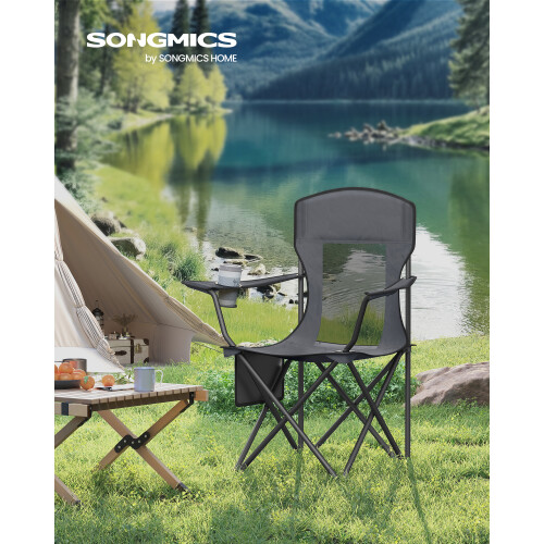 Songmics (Grey) Foldable Camping Chairs Set of 2, with High Back, Adjustable Armrests, Drink Holder 1