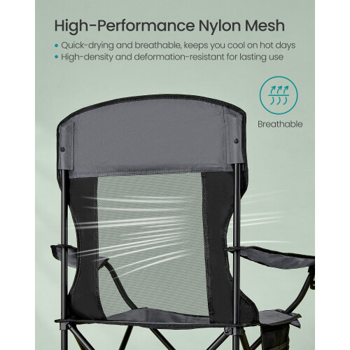 Songmics (Grey) Foldable Camping Chairs Set of 2, with High Back, Adjustable Armrests, Drink Holder 2