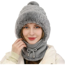 (Grey, color_name) 1er-Multifunktions-Mütze, 3-in-1, warm, für Frauen, Winter, Schal