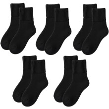 (Black, color_name) Women's Solid Mid-calf Socks – 5 Pairs Fall Cozy Fuzzy Warm Crew Socks