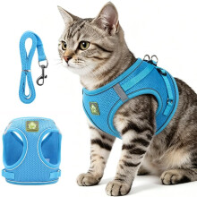 (Blue, S) Kattsele och koppel – rymningssäker justerbar väst med reflekterande remsa
