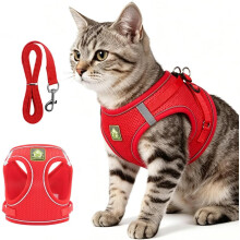 (Red, L) Kattsele och koppel – rymningssäker justerbar väst med reflekterande remsa