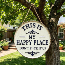 (1PC, 12*12in) 1er-Metallschild, 12x12 Zoll, "Happy Place", lustig, für Garten, Bar