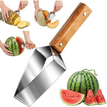 (Silver*1, -) Triangle Watermelon Cutter – Stainless Steel Slicer with Wooden Handle