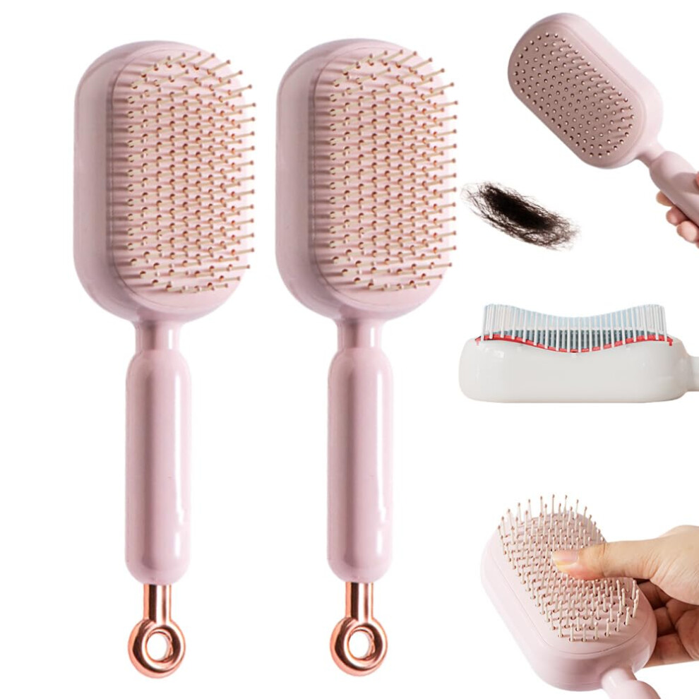 Oimg (2Pcs Pink, -) Retractable Cushion Massage Comb Â Anti Static Self Cleaning Hair Brush