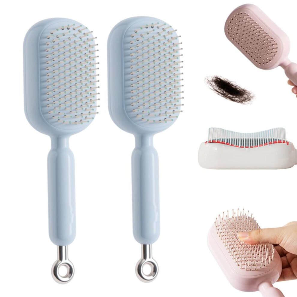 Oimg (2Pcs Blue, -) Retractable Cushion Massage Comb Â Anti Static Self Cleaning Hair Brush