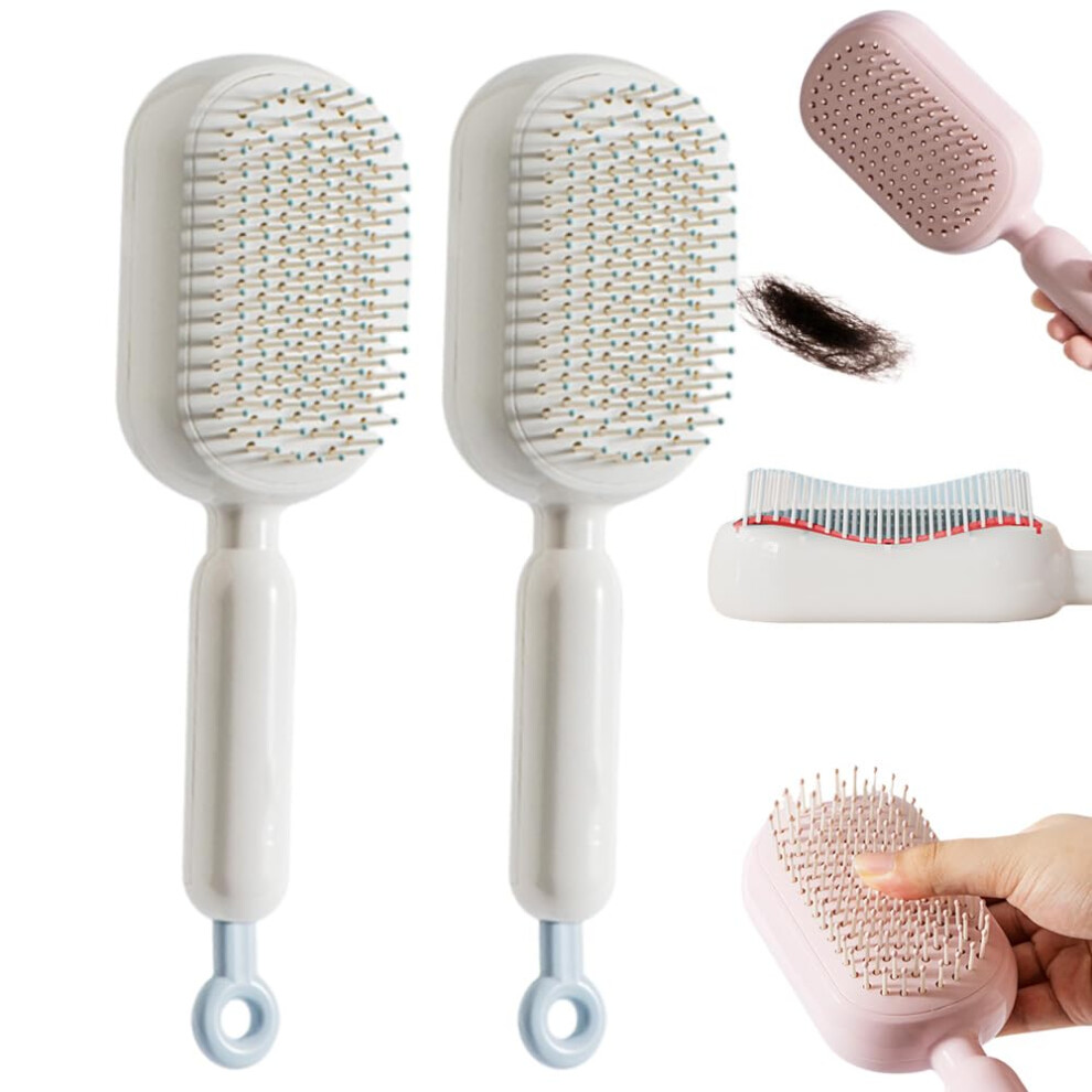 Oimg (2Pcs White, -) Retractable Cushion Massage Comb Â Anti Static Self Cleaning Hair Brush