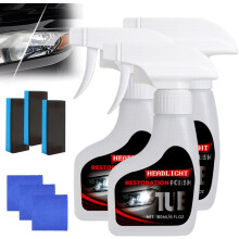 (3 Set, -) Kit Restauro Faróis Líquido, Limpa Amarelados e Opacos, Spray