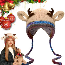 (Khaki, color_name) 1er-Weihnachtsmütze & Handtasche, 2-in-1, gestrickt, Rentier, Beanie