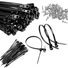 (Black Ties + M4 Screws, -) 100 sztuk samoblokujących trytytek, 20 cm, z otworem na śrubę