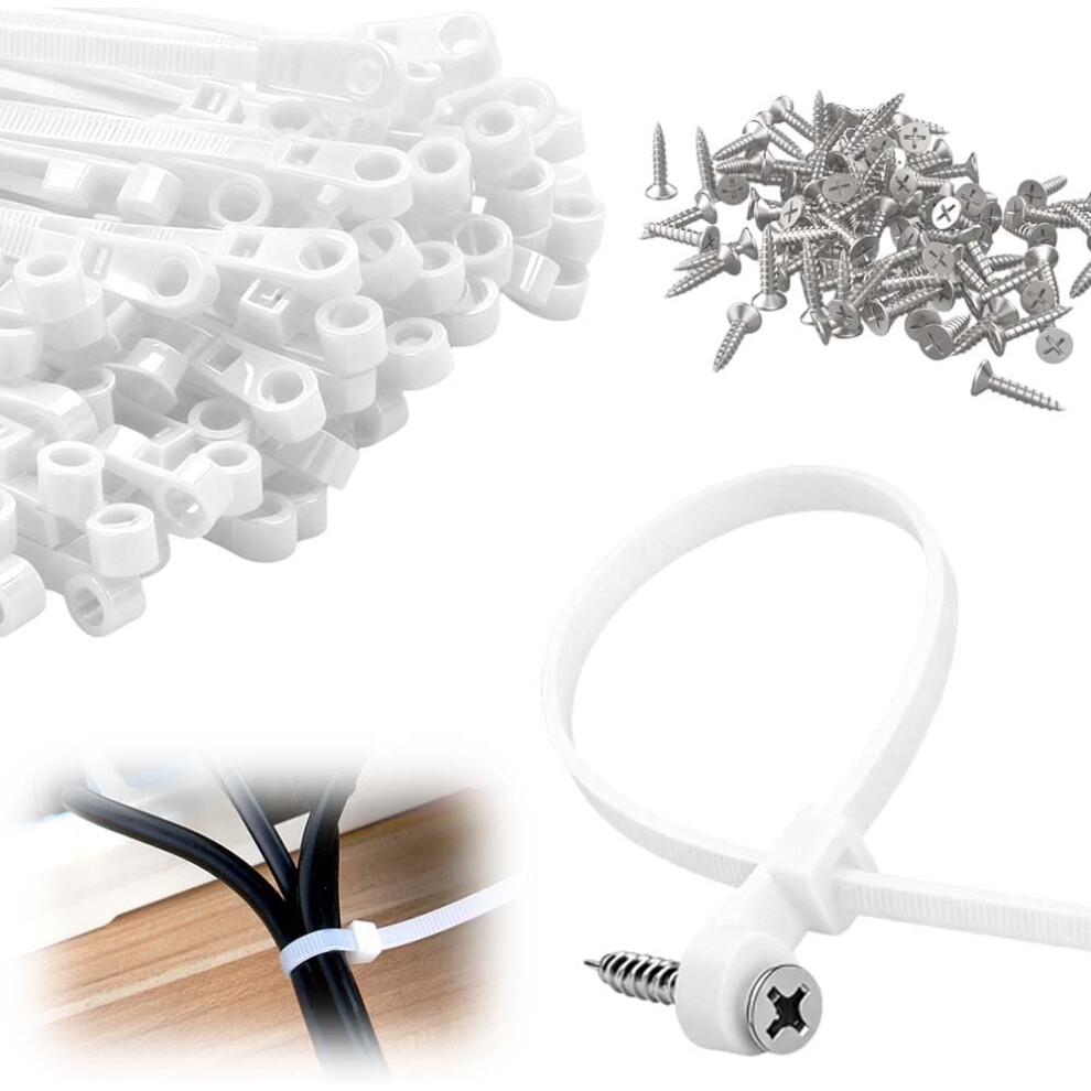 (White Ties + M4 Screws, -) Self-Locking Cable Tie Â 100 Pcs 7.8" Zip Ties With Screw Hole 5437706927426