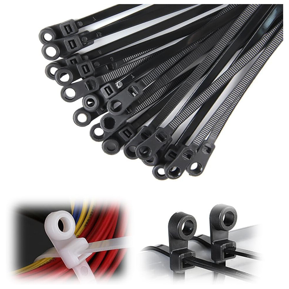 (Black, -) Self-Locking Cable Tie Â 100 Pcs 7.8" Zip Ties With Screw Hole 5437706927457
