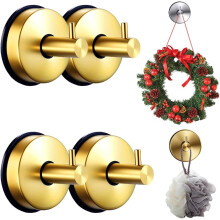 (4Pcs Gold, -) No Drill Suction Cup Wreath Hanger Hooks for Glass Doors
