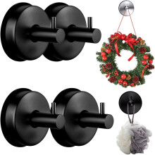 (4Pcs Black, -) No Drill Suction Cup Wreath Hanger Hooks for Glass Doors