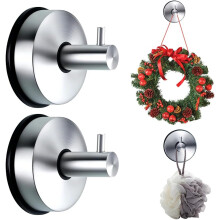 (2Pcs Silver, -) No Drill Suction Cup Wreath Hanger Hooks for Glass Doors