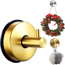 (1Pcs Gold, -) No Drill Suction Cup Wreath Hanger Hooks for Glass Doors