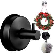 (1Pcs Black, -) No Drill Suction Cup Wreath Hanger Hooks for Glass Doors
