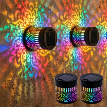 (2 PCS, -) Zmieniająca kolor słoneczna lampa ścienna mandala, metalowa na ogrodzenie