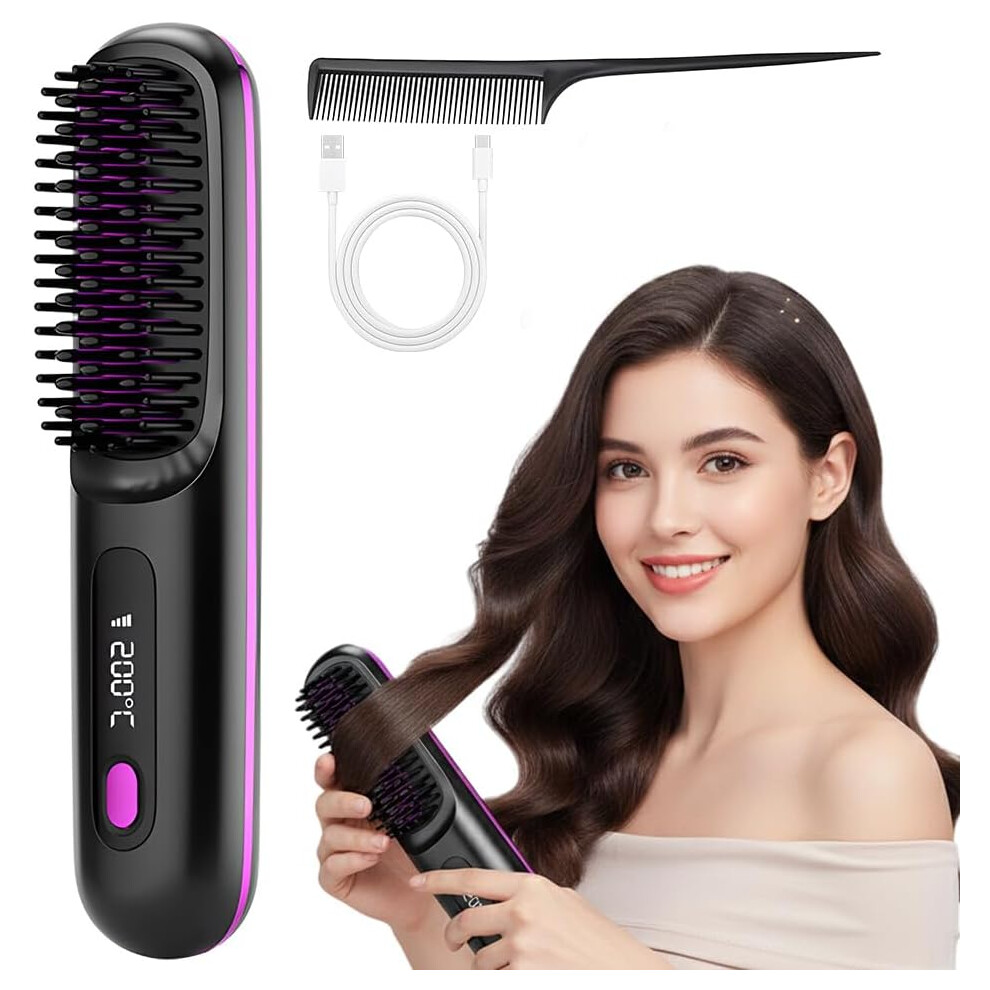 Oimg Black (, -) Go Brush For Short Hair Â Cordless Hair Straightener Brush With 3 Temperatures