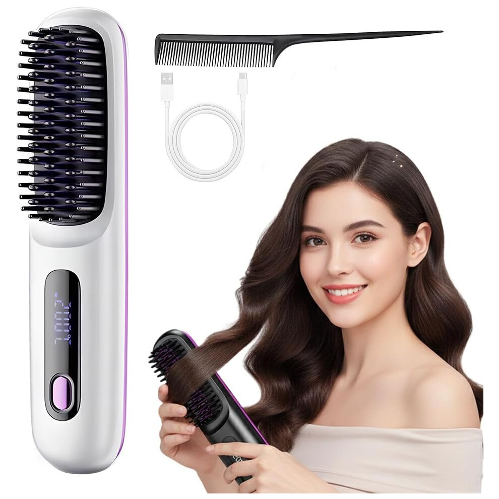 Oimg White (, -) Go Brush For Short Hair Â Cordless Hair Straightener Brush With 3 Temperatures