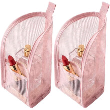 (2Pcs Pink, -) Portable Lightweight Travel Toiletry Bag – Standing EVA Mesh Cosmetic Case