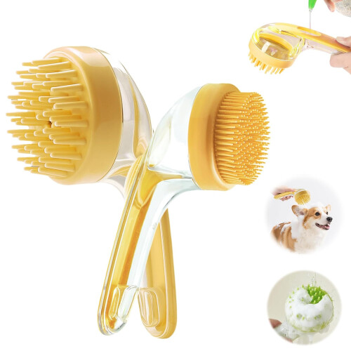 (Yellow, -) Perie animal cu dozator șampon