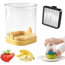 (Yellow, -) Strawberry Slicer Fruit Cutter – with Push Plate, Detachable Blade