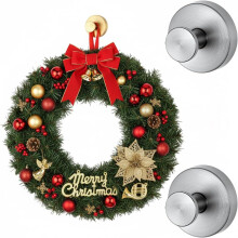 (Silver 2pcs, -) Stainless Steel Heavy Duty No-Drill Suction Cup Hooks for Door Wreaths