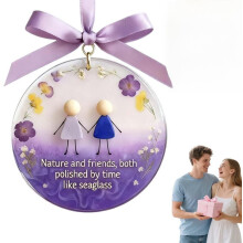 (Natural, -) 1er-Freundschaftsornament, Herzform, Seeglas, handgemacht, für beste Freunde